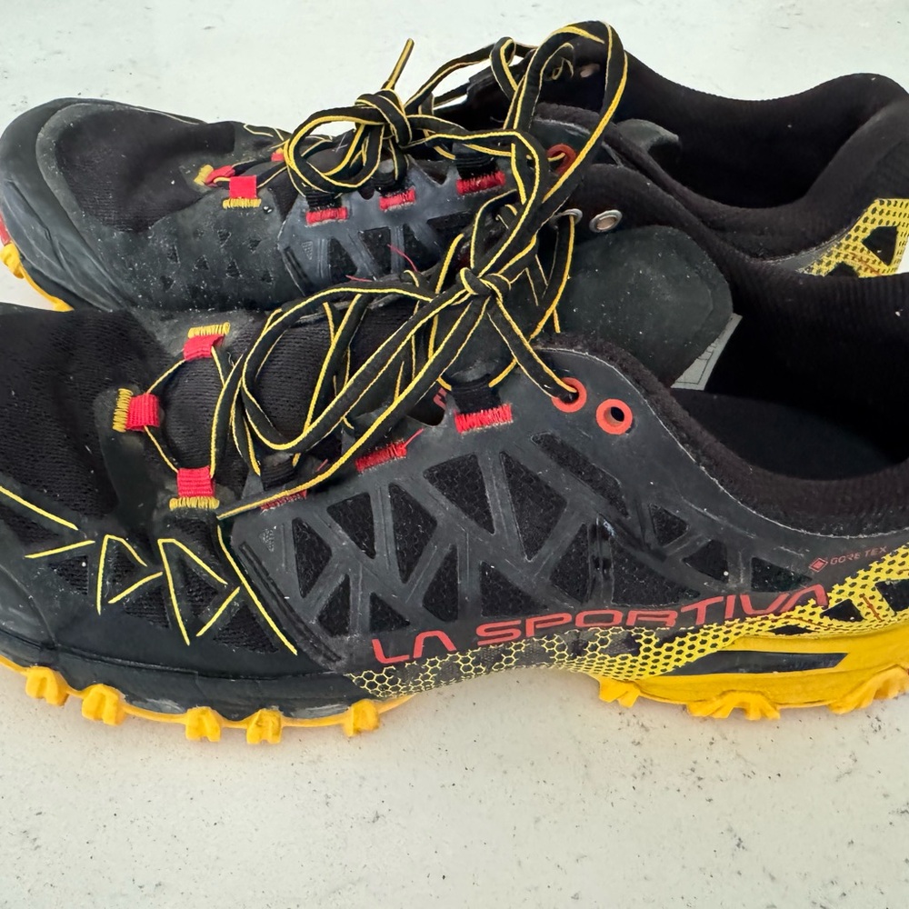 Size 11 USA - La Sportiva Black and Yellow Athletic Shoes with Rugged Sole